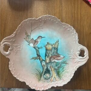 Decorative Pink and Blue Bird Plate signed Eve Beyer
